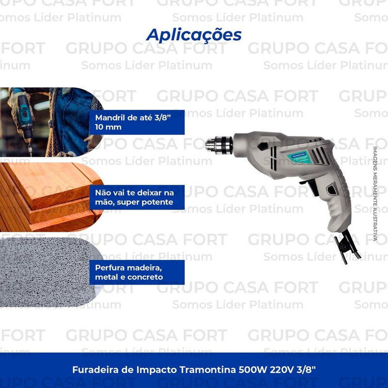 Furadeira De Impacto Cinza Tramontina 500w Econômica 220v